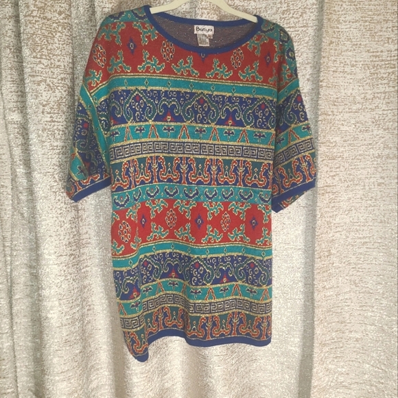 Batya Vintage Sweater Red Blue Gold Size L - Picture 1 of 5